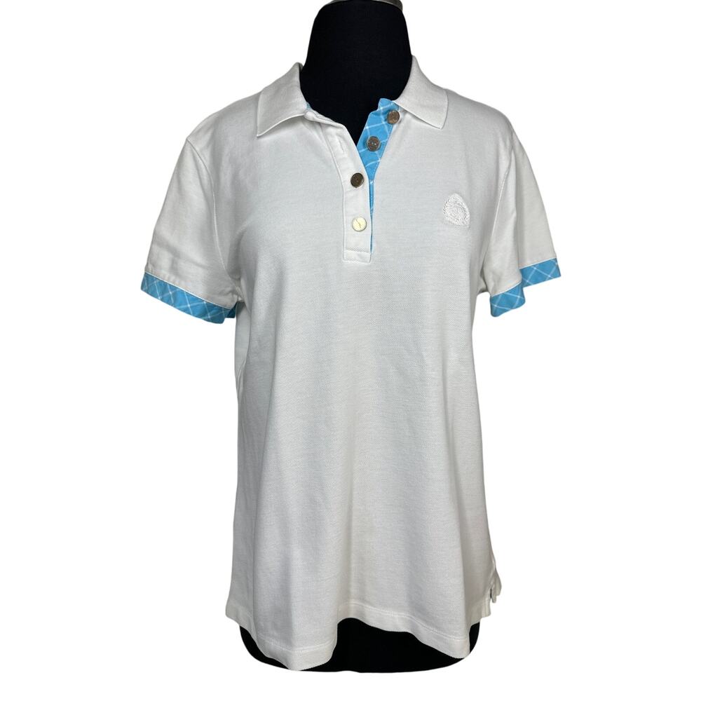 Lauren Active Ralph Lauren Embroidered Logo White Blue Golf Polo Shirt Sz L